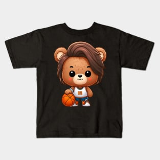 Cute Bear Who Loves Basketball Kawaii Kids T-Shirt